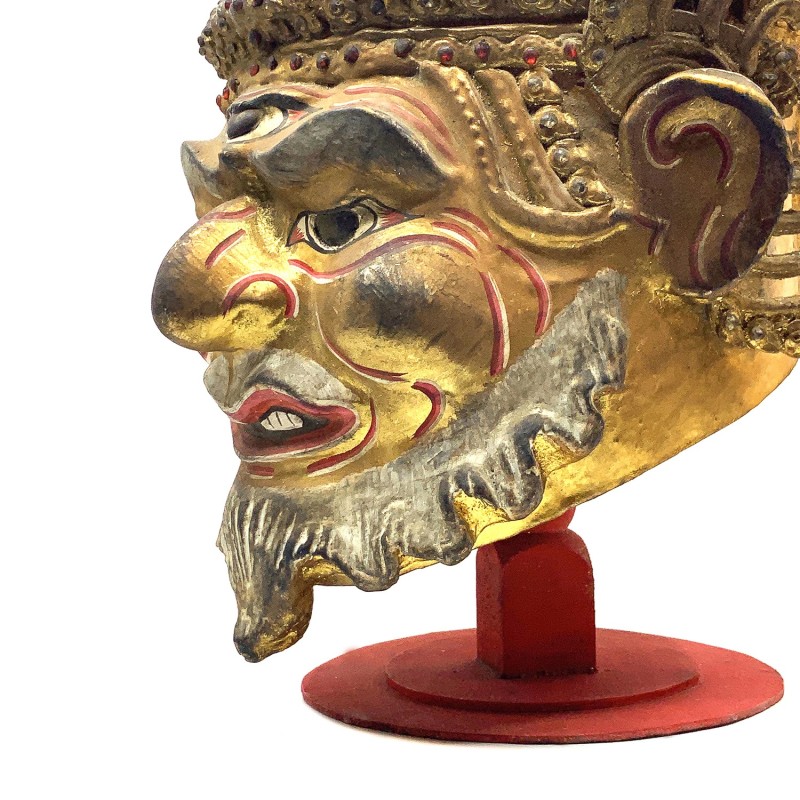 Masque Khon thaïlandais ancien, en papier mâché, utilisé dans des spectacles dansés royaux, personnage de l'hermite