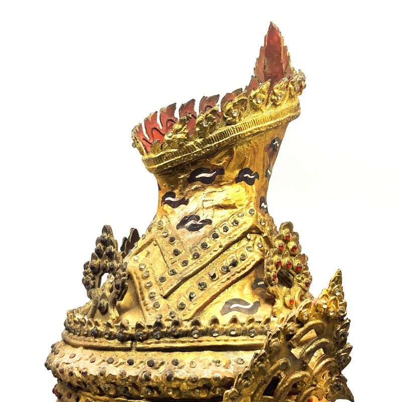 Masque Khon thaïlandais ancien, en papier mâché, utilisé dans des spectacles dansés royaux, personnage de l'hermite