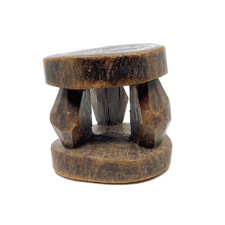 Tabouret traditionnel africain en bois massif sculpté, pays Dogon, Mali