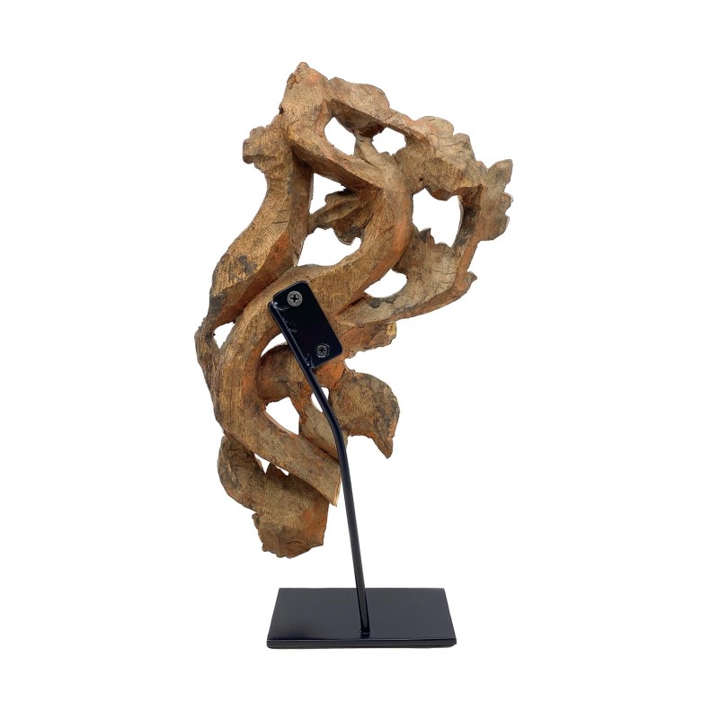 Panneau ancien en bois ajouré et ses motifs floraux, peinture dorée, partie décorative d'un temple birman