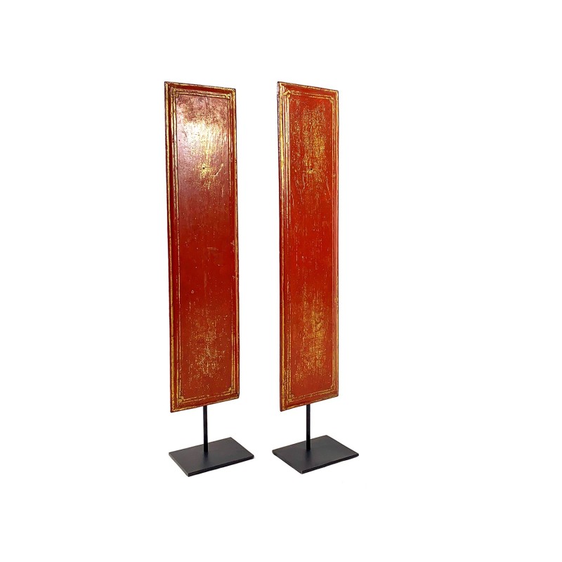 Panneaux anciens en bois laqués nommés Kamawaça, reliure de livre ancien de temple birman