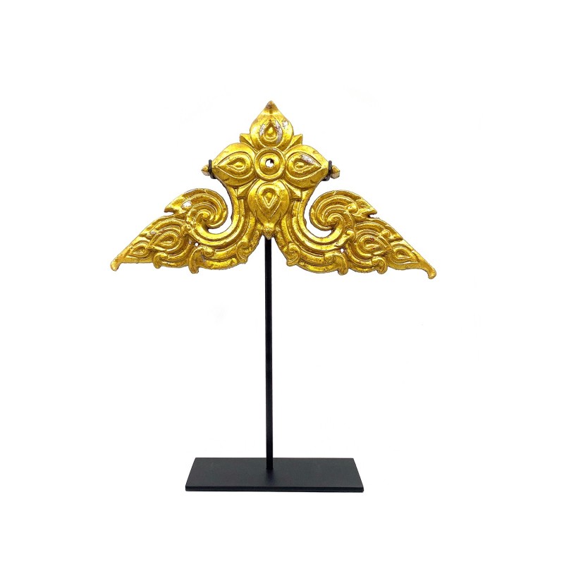 Panneau ancien en étain moulé et peinture dorée, partie décorative extérieure d'un temple birman ( 2 exemplaires disponibles)