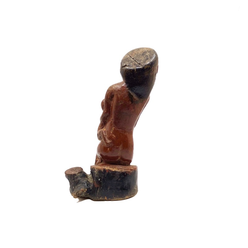 Statue  ancienne art brut scène de maternité en bois dur