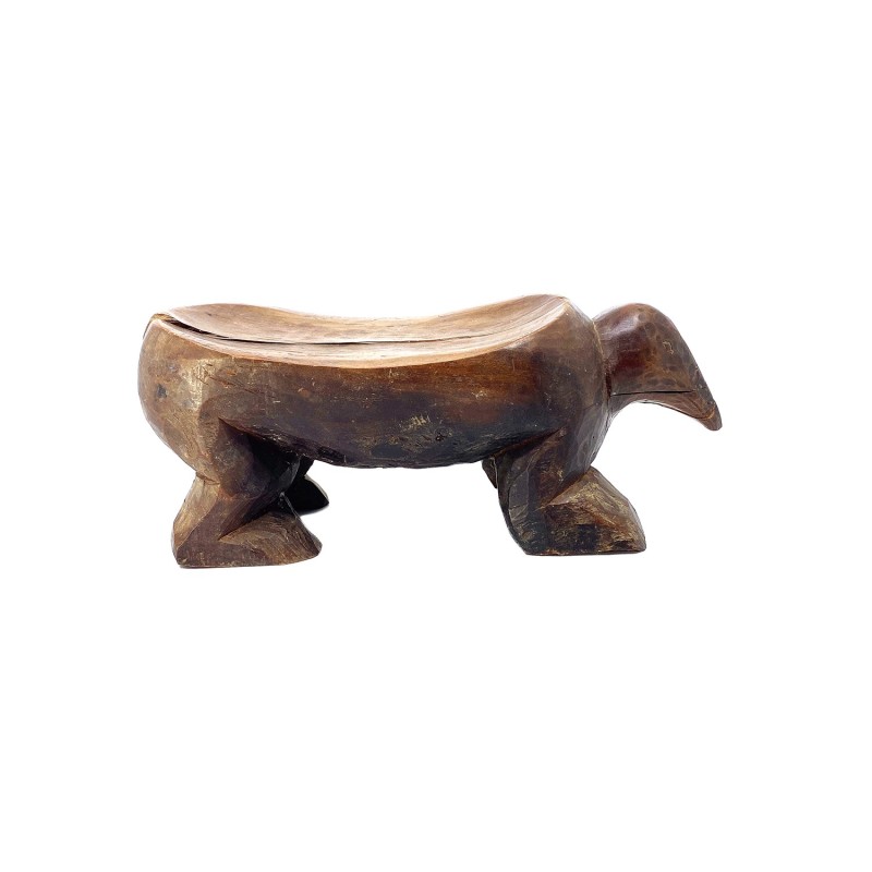 Statue tabouret zoomorphe siège ancien africain stylisée animal en bois dur