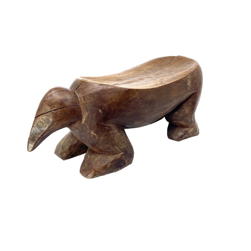 Statue tabouret zoomorphe siège ancien africain stylisée animal en bois dur