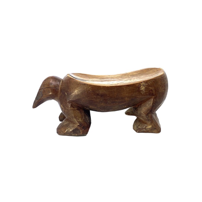 Statue tabouret zoomorphe siège ancien africain stylisée animal en bois dur