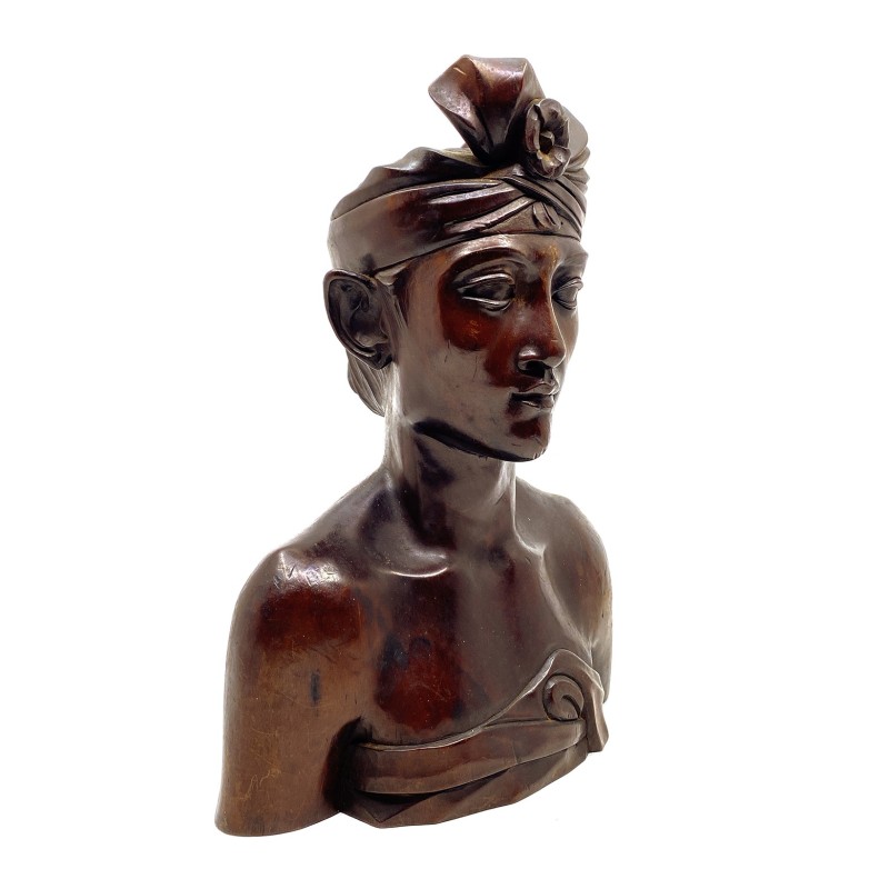 Statue ancienne buste homme balinais en bois dur