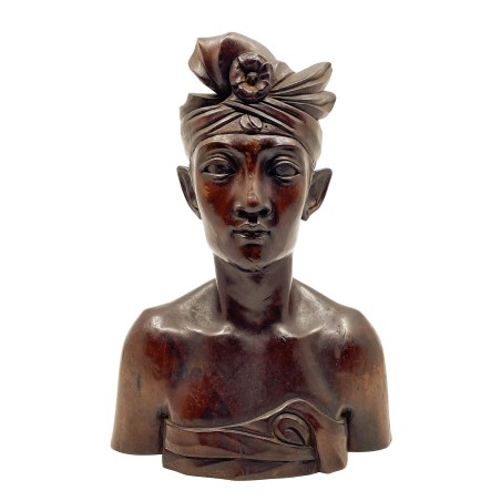 Statue ancienne buste homme balinais en bois dur