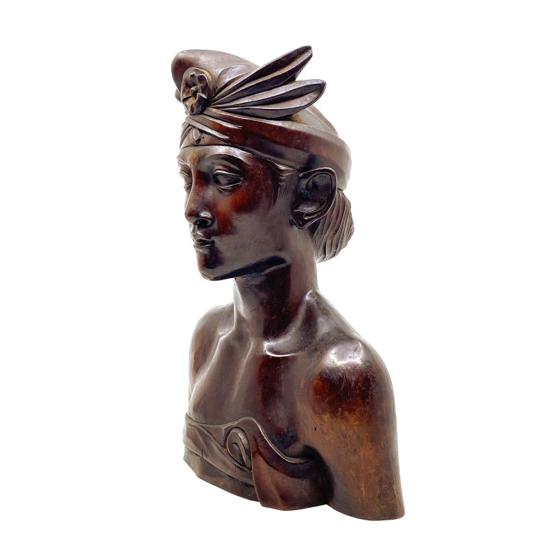 Statue ancienne buste homme balinais en bois dur