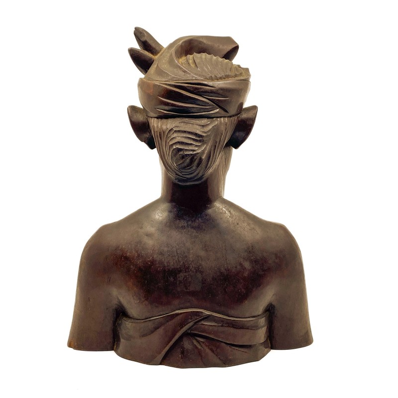 Statue ancienne buste homme balinais en bois dur