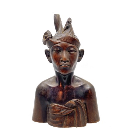 Statue ancienne buste homme  balinais en bois dur