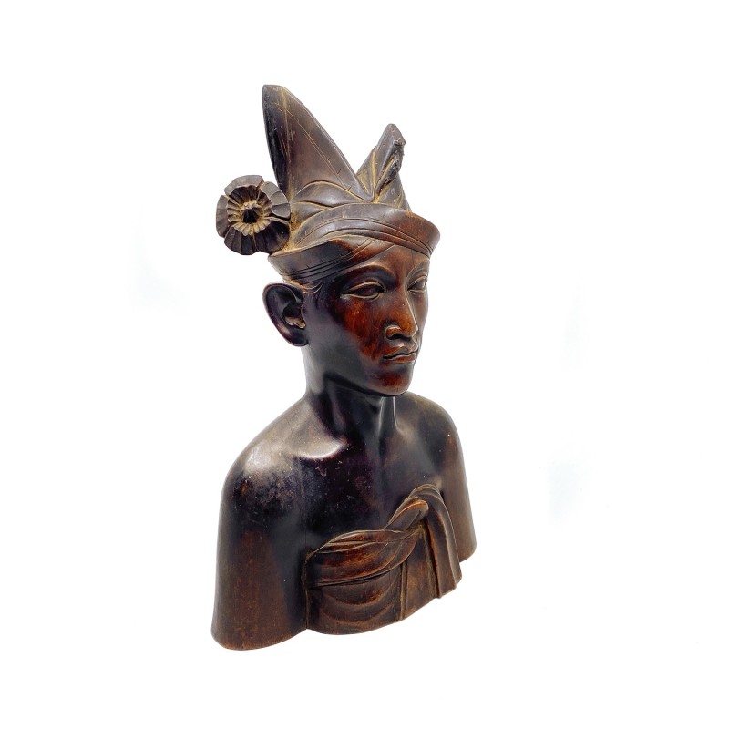 Statue ancienne buste homme  balinais en bois dur