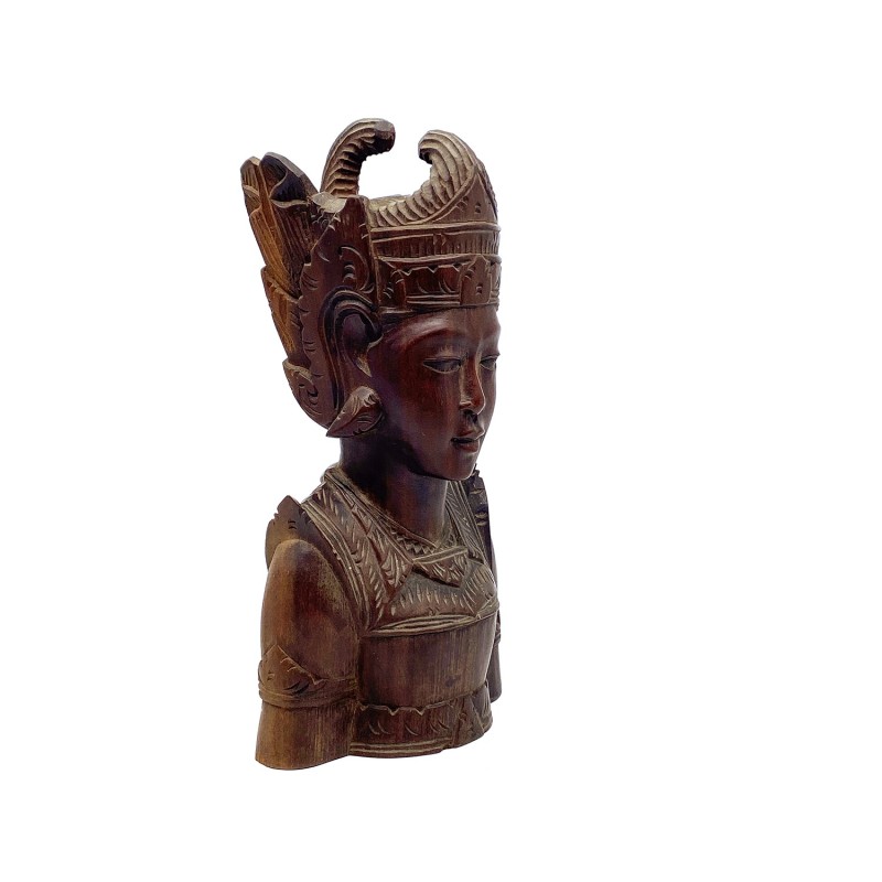 Statue ancienne buste homme danseur balinais belle coiffe en bois dur