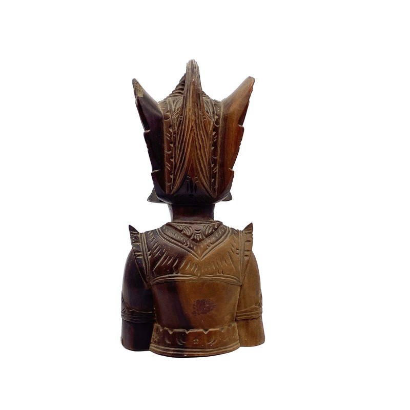 Statue ancienne buste homme danseur balinais belle coiffe en bois dur
