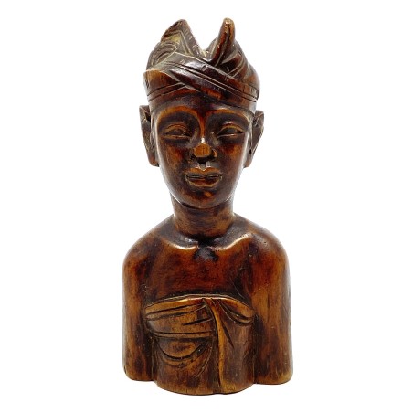Statue petite ancienne buste homme  balinais en bois dur