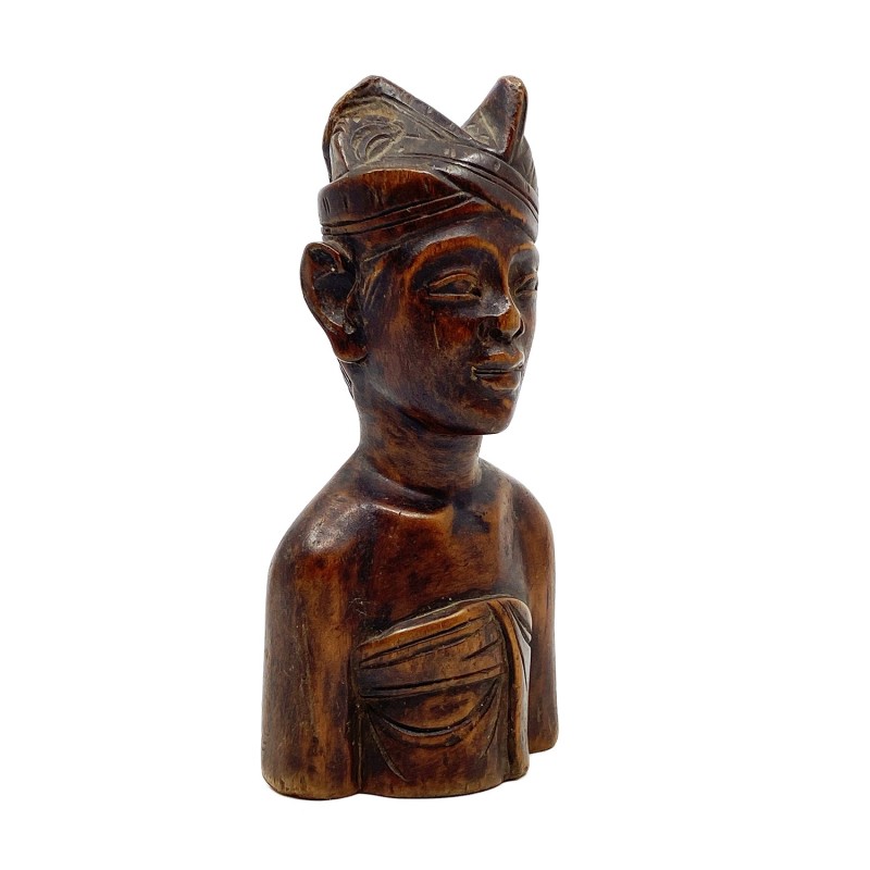 Statue petite ancienne buste homme  balinais en bois dur