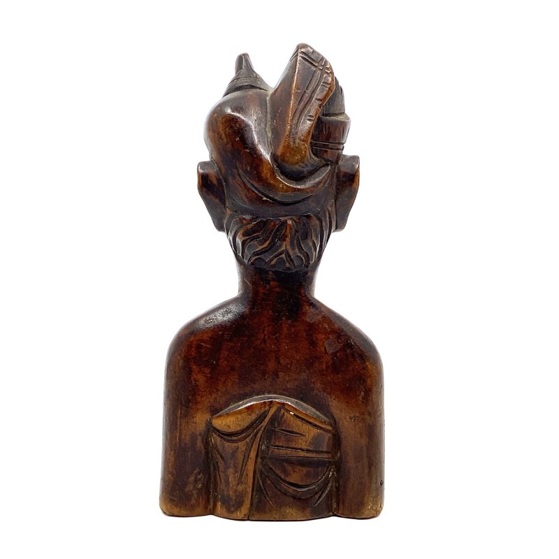 Statue petite ancienne buste homme  balinais en bois dur