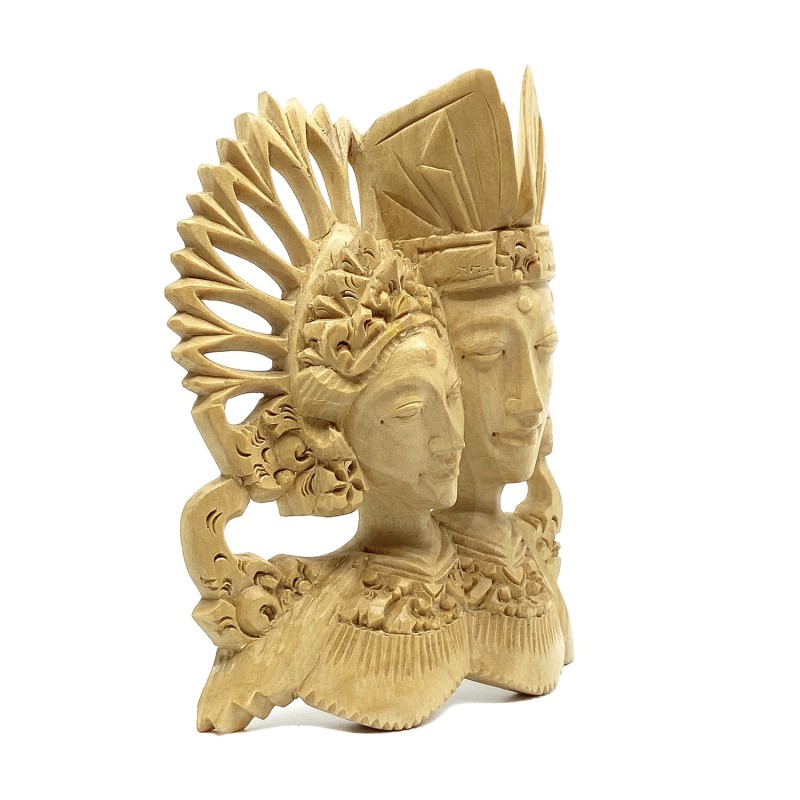 Statue buste contemporain couple  balinais habits cérémonie bois tendre