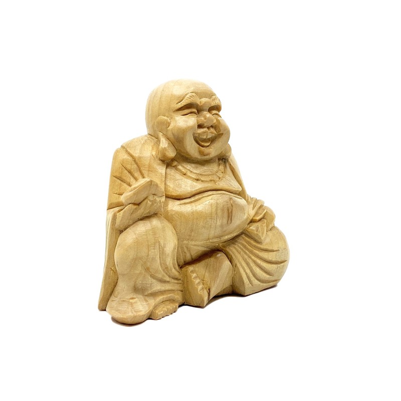 Statue contemporaine bouddha joyeux bois tendre