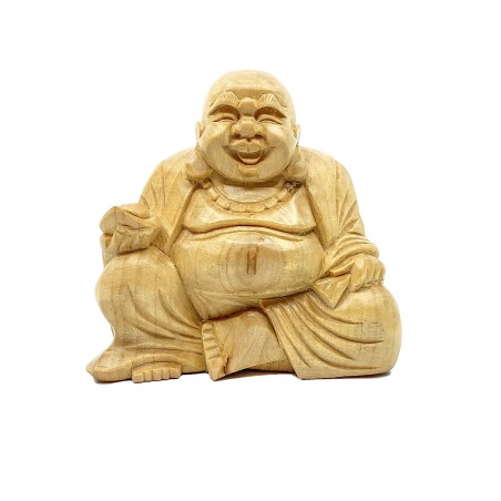 Statue contemporaine bouddha joyeux bois tendre