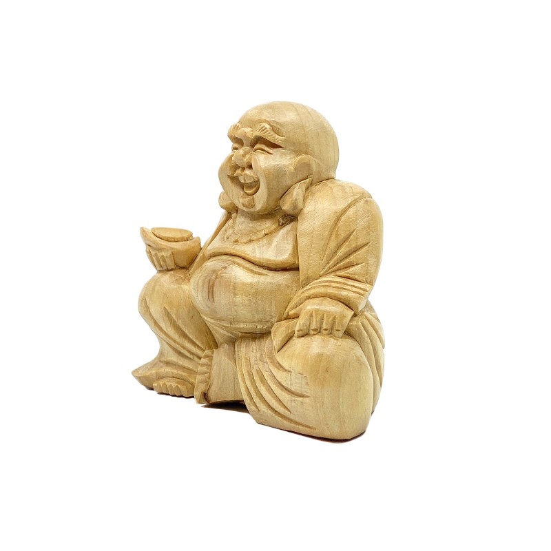 Statue contemporaine bouddha joyeux bois tendre