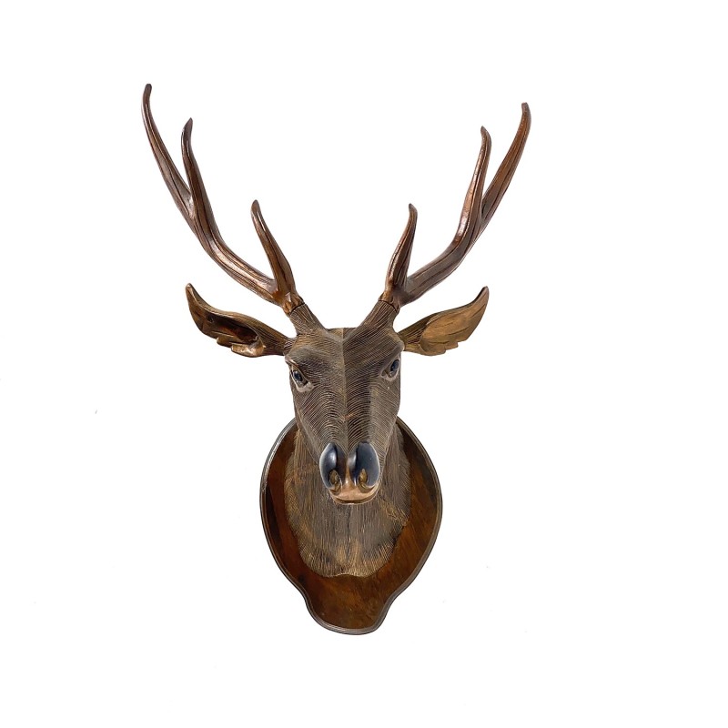 Sculpture murale contemporaine en bois tête chevreuil