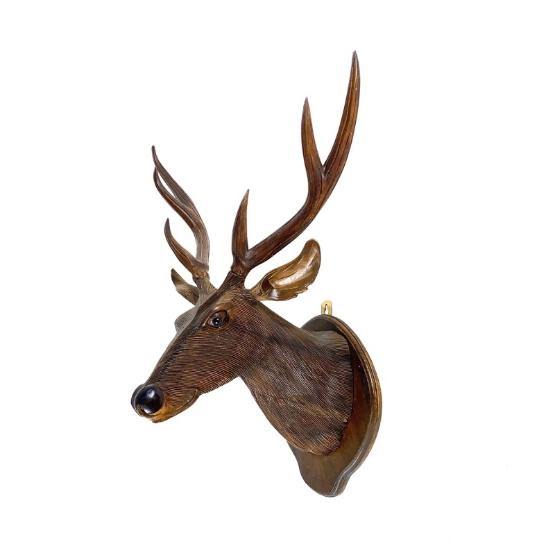 Sculpture murale contemporaine en bois tête chevreuil