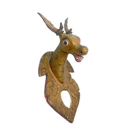 Sculpture murale ancienne  en bois tête chevreuil petit miroir