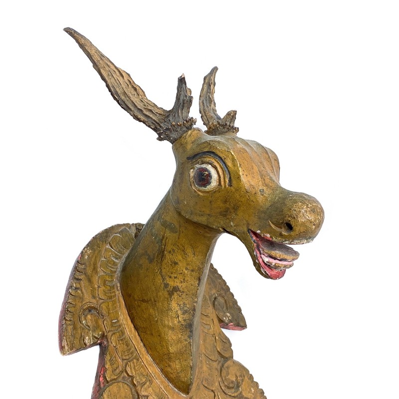 Sculpture murale ancienne  en bois tête chevreuil petit miroir