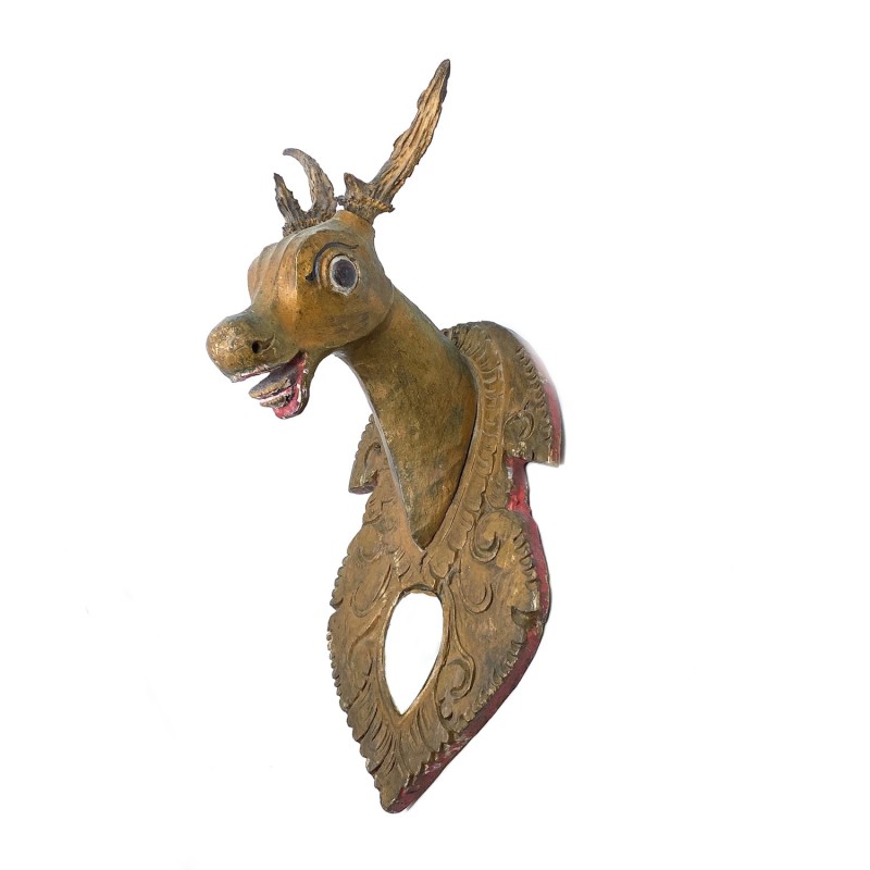 Sculpture murale ancienne  en bois tête chevreuil petit miroir