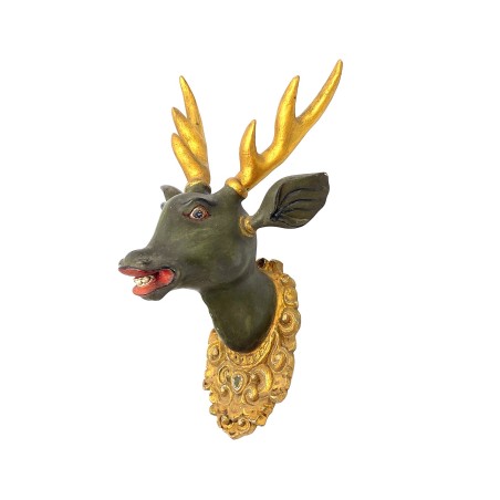 Sculpture murale ancienne en bois  petite tête chevreuil