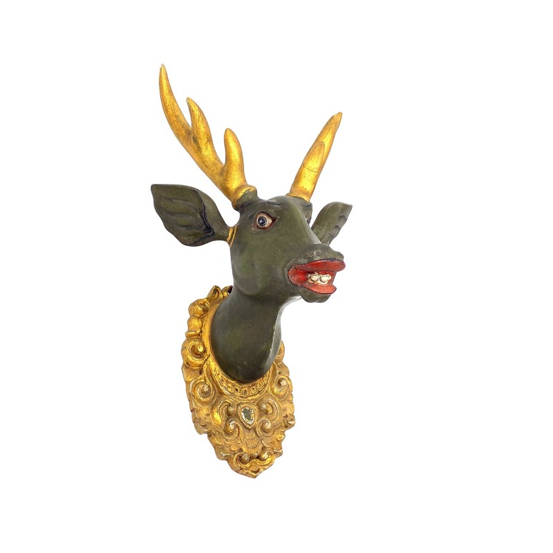 Sculpture murale ancienne en bois  petite tête chevreuil