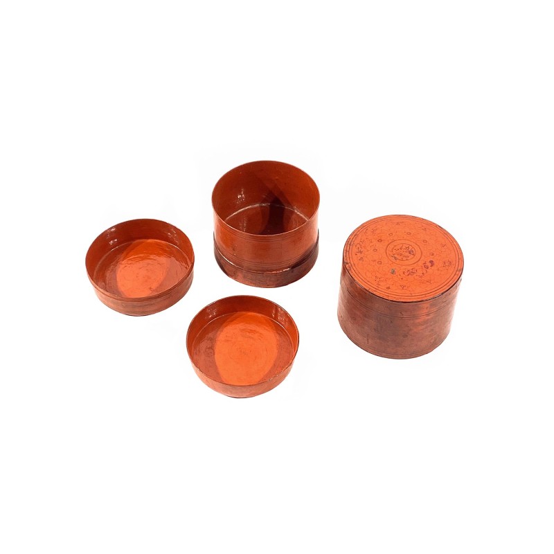 Boîte à bétel  birmane ancienne décorées de fins motifs  bambous tressés et laque