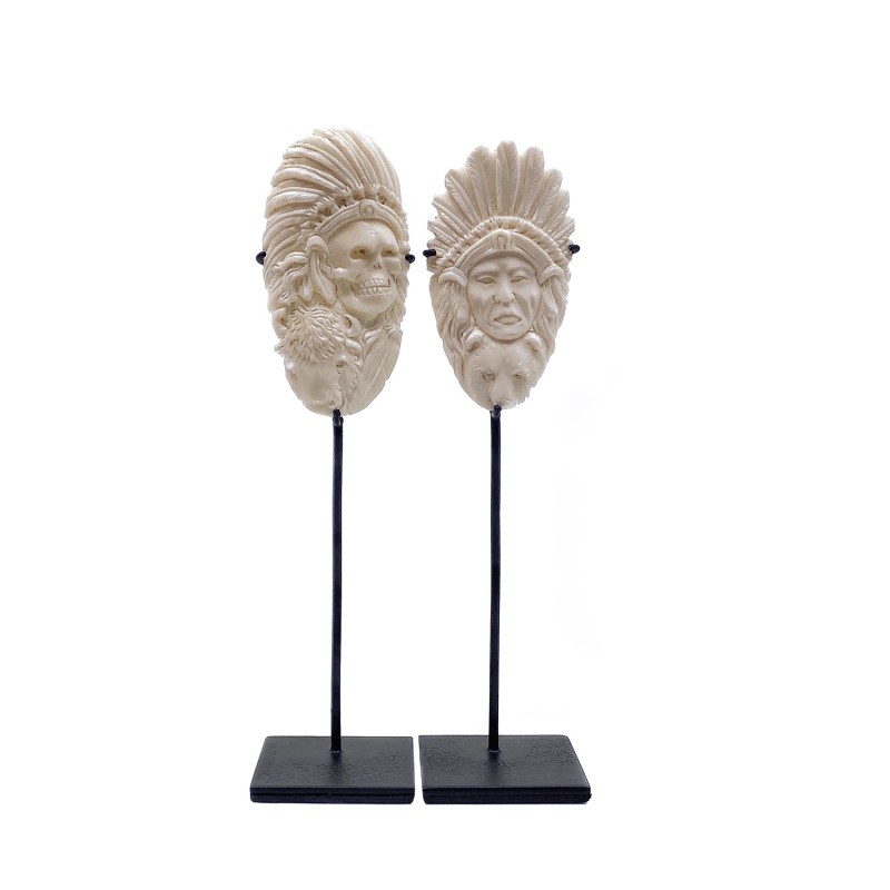 Duos de camés chefs indiens et leur animal symbole sculptés dans de l'os