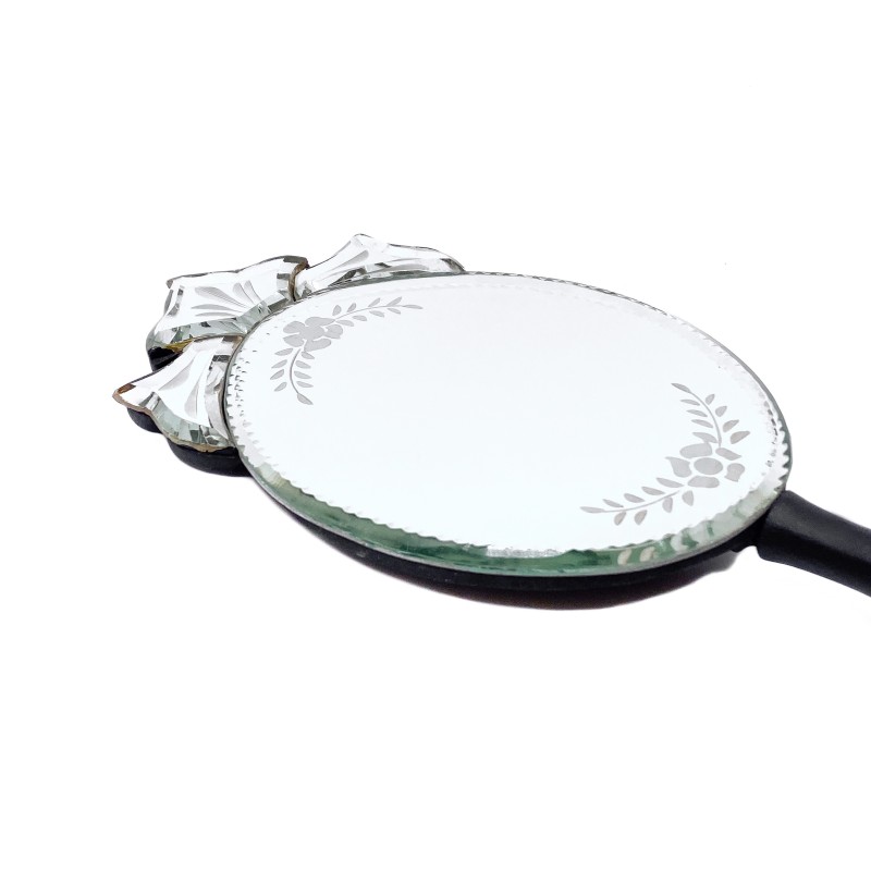 Miroir à main manche en bois tourné contemporain