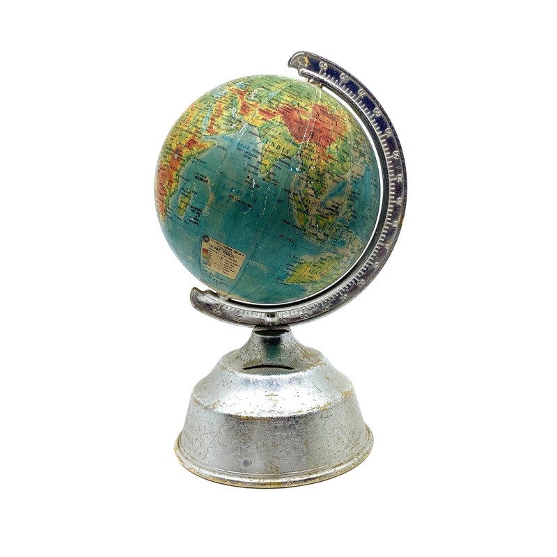 Globe terrestre tirelire en plastique vintage Made in Indonésia