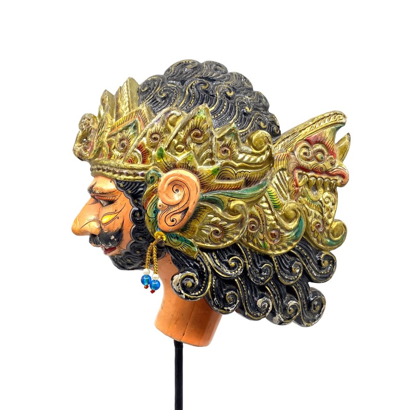 Tête de marionnette ancienne en bois peint Wayang Golek personnage Abilawa