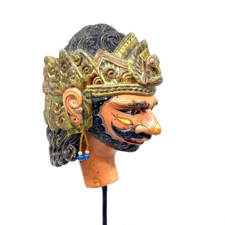 Tête de marionnette ancienne en bois peint Wayang Golek personnage Abilawa