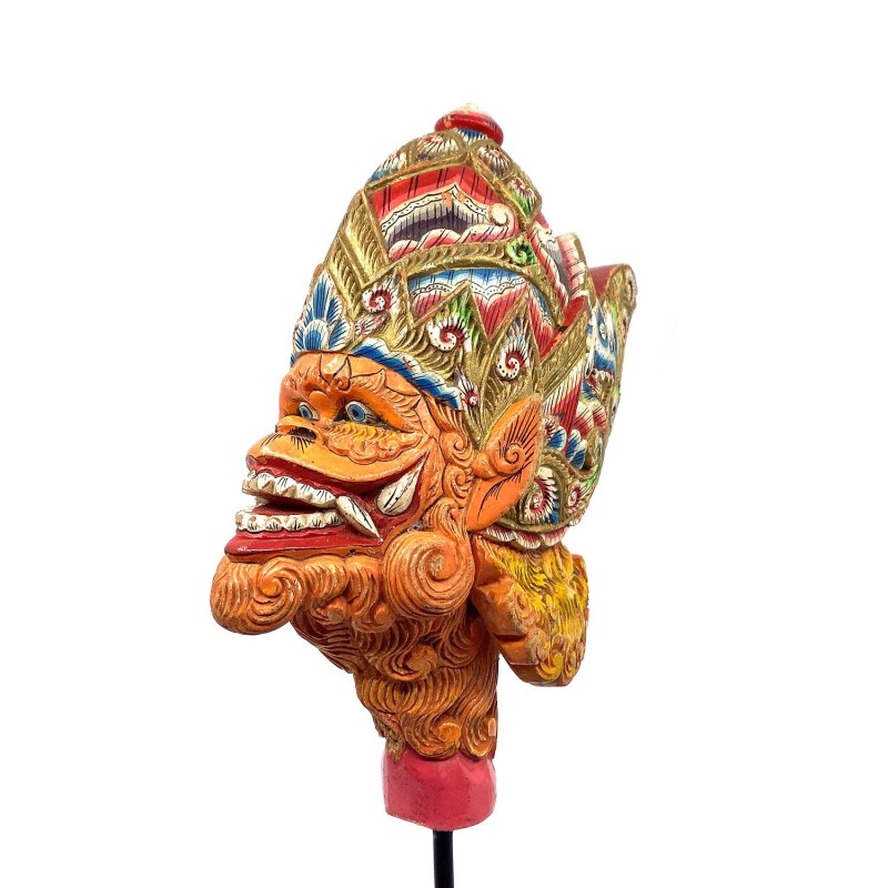 Tête de marionnette ancienne  en bois peint Wayang Golek personnage Hanuman Subali