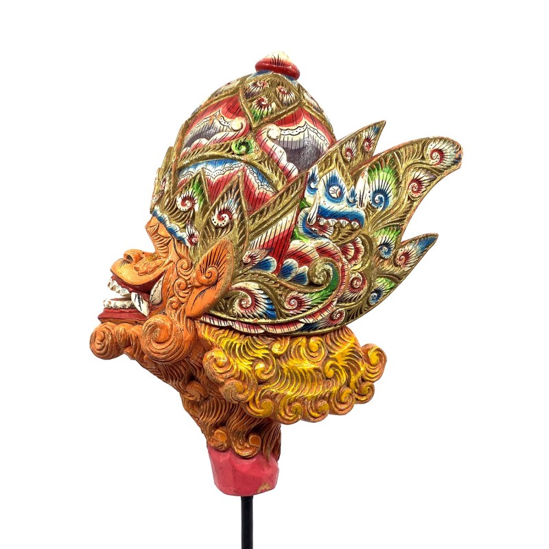 Tête de marionnette ancienne  en bois peint Wayang Golek personnage Hanuman Subali