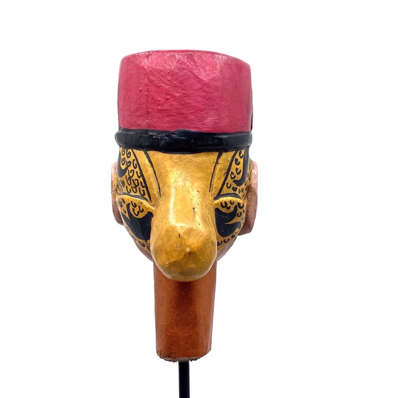 Tête de marionnette ancienne Wayang Golek personnage policier bois sculpté