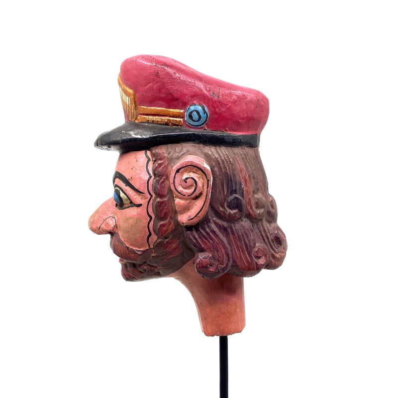 Tête de marionnette ancienne Wayang Golek personnage policier île de Java