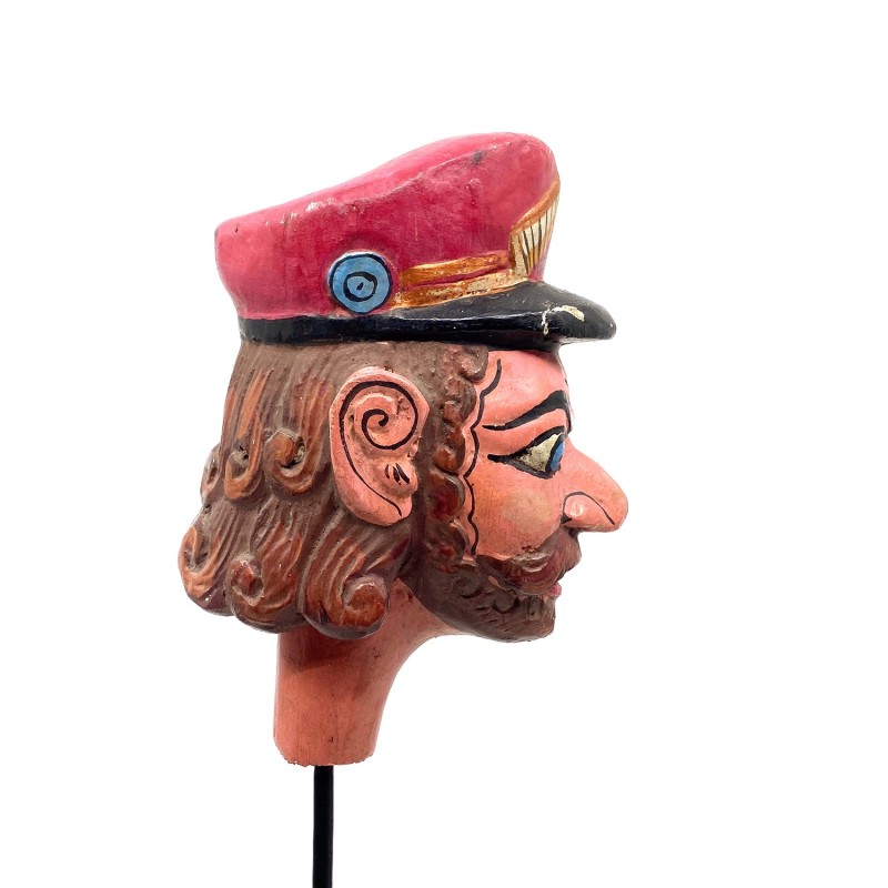 Tête de marionnette ancienne Wayang Golek personnage policier île de Java