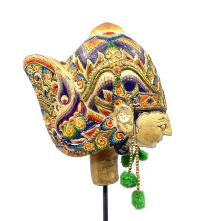 Tête de marionnette ancienne Wayang Golek aux ponpons