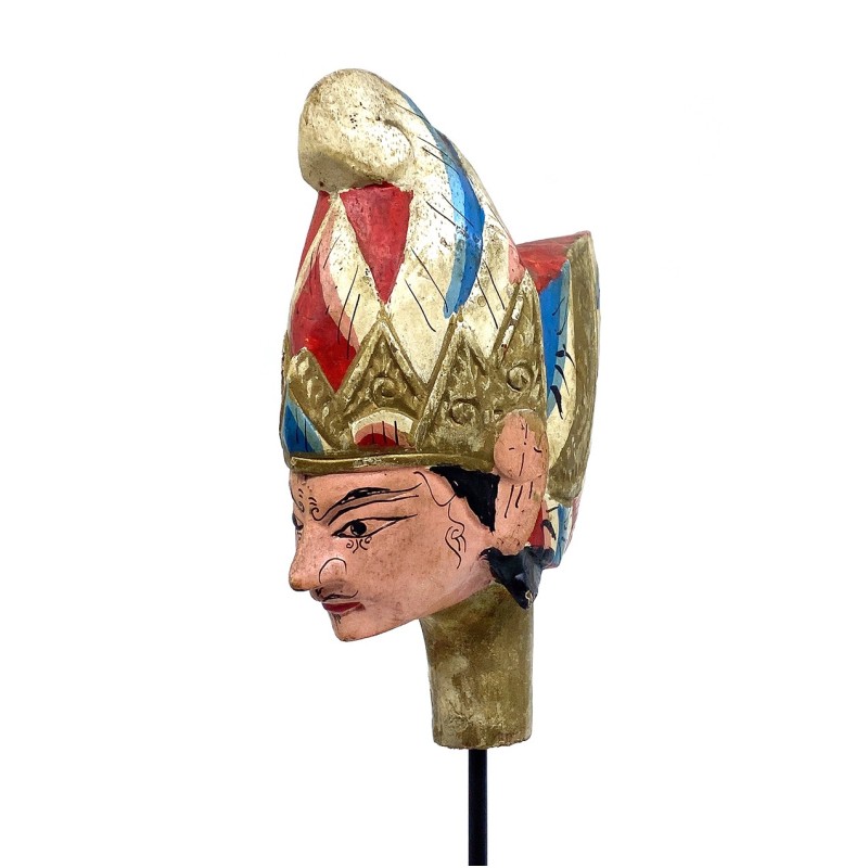 Tête de marionnette ancienne Wayang Golek personnage masculin visage rose