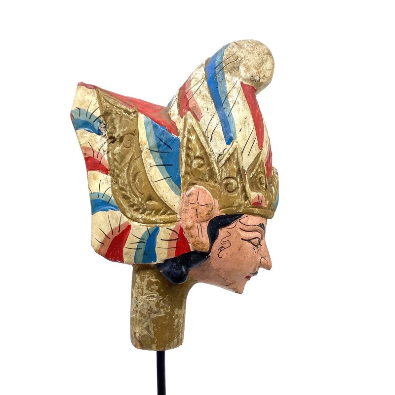 Tête de marionnette ancienne Wayang Golek personnage masculin visage rose