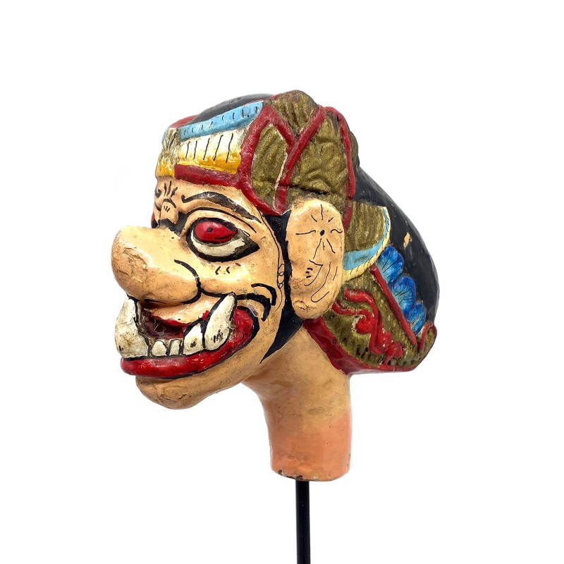 Tête de marionnette ancienne Wayang Golek personnage masculin nommé Cakil  grandes dents