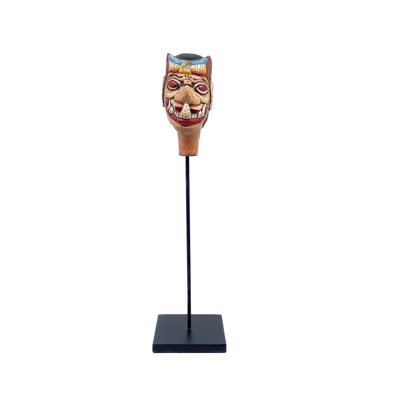 Tête de marionnette ancienne Wayang Golek personnage masculin nommé Cakil  grandes dents