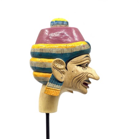 Tête de marionnette ancienne Wayang Golek personnage masculin moustache