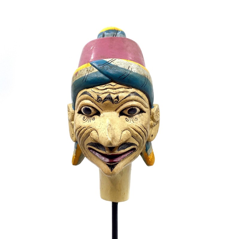 Tête de marionnette ancienne Wayang Golek personnage masculin moustache